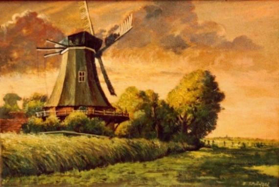 Mühle in Weener 1955 (Öl auf Hartfaser)