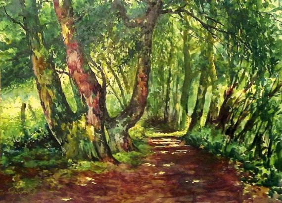Waldweg in Rostrup 1971 (Aquarell)