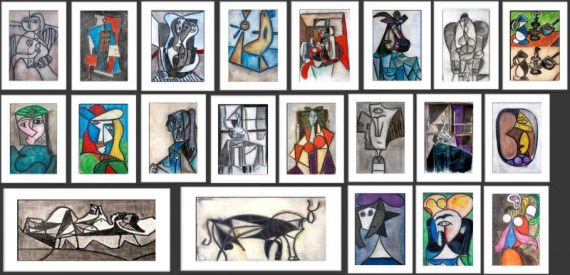 Aquarellen, Picasso Interpretationen  A4 und A3 Formate, 300 Gramm Papier