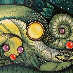 Detail, Aquarellfarben u. Farbstifte, 40 x 15 cm, Januar '26, Rita Gil Brand